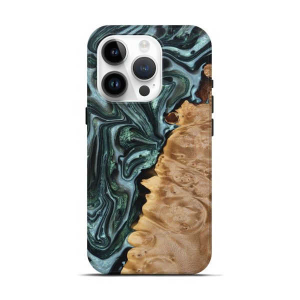 iPhone 15 Pro Wood+Resin Live Edge Phone Case - Zaiden (Green, 694884) Online Sale