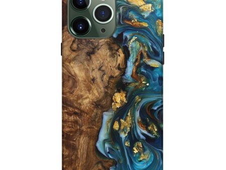 iPhone 13 Pro Max Wood+Resin Live Edge Phone Case - Kasey (Teal & Gold, 699730) Online now