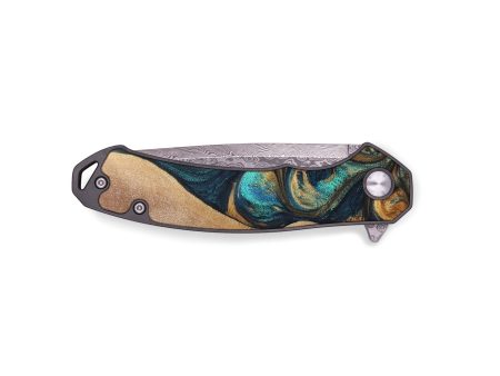 EDC Wood+Resin Pocket Knife - Eunice (Teal & Gold, 695421) For Sale