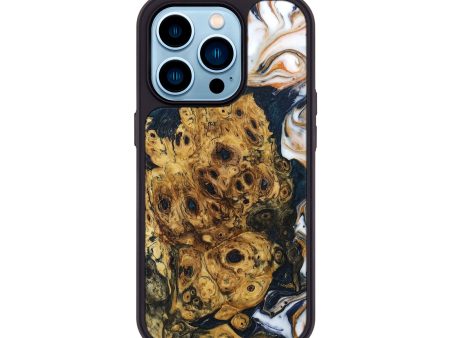 iPhone 14 Pro Wood+Resin Phone Case - Presley (Teal & Gold, 697122) Sale