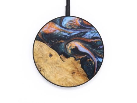 Circle Wood+Resin Wireless Charger - Becky (Teal & Gold, 697386) Online