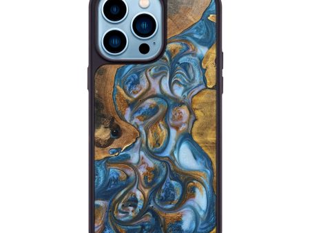 iPhone 14 Pro Max Wood+Resin Phone Case - Gunnar (Teal & Gold, 696768) Hot on Sale