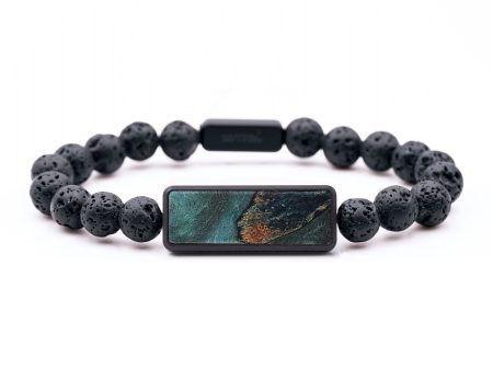 Lava Bead Wood+Resin Bracelet - Nathan (Teal & Gold, 699179) Supply