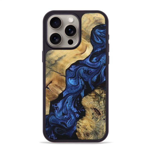 iPhone 15 Pro Max Wood+Resin Phone Case - Jazmin (Blue, 695227) Cheap