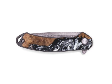 EDC Wood+Resin Pocket Knife - Tamika (Black & White, 696431) For Sale