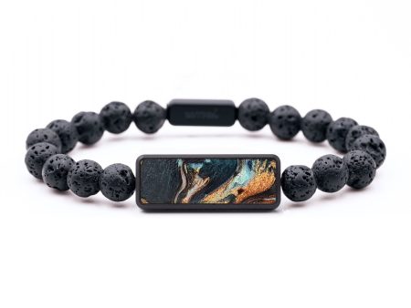 Lava Bead Wood+Resin Bracelet - Cortney (Teal & Gold, 699234) For Discount