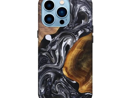 iPhone 14 Pro Wood+Resin Live Edge Phone Case - Bobbie (Black & White, 696803) For Cheap