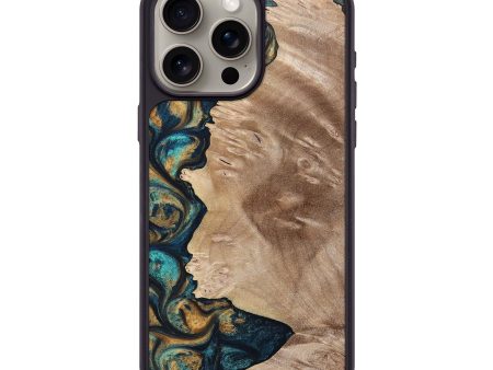 iPhone 15 Pro Max Wood+Resin Phone Case - Sullivan (Teal & Gold, 694318) Cheap