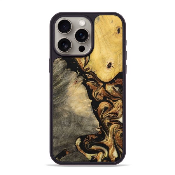 iPhone 15 Pro Max Wood+Resin Phone Case - Myles (Black & White, 699584) For Sale