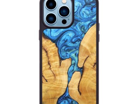 iPhone 14 Pro Max Wood+Resin Phone Case - Aaliyah (Blue, 697272) For Discount