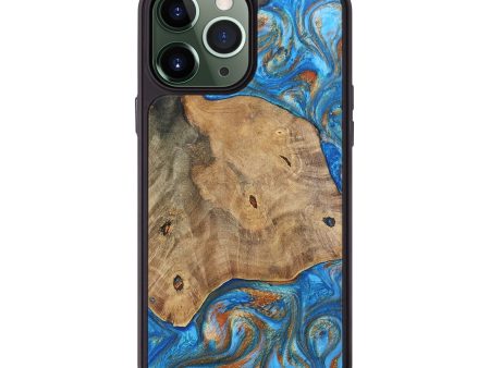 iPhone 13 Pro Max Wood+Resin Phone Case - Tommy (Teal & Gold, 695200) For Sale