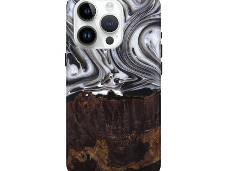 iPhone 15 Pro Wood+Resin Live Edge Phone Case - Marcos (Black & White, 696807) For Cheap