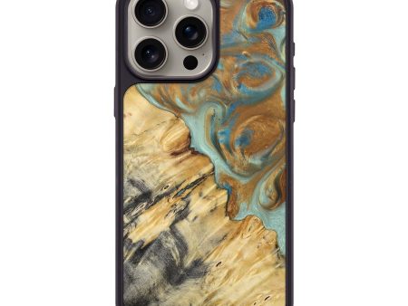 iPhone 15 Pro Max Wood+Resin Phone Case - Rylee (Teal & Gold, 694311) Supply