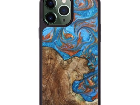 iPhone 13 Pro Max Wood+Resin Phone Case - Logan (Teal & Gold, 697081) Supply