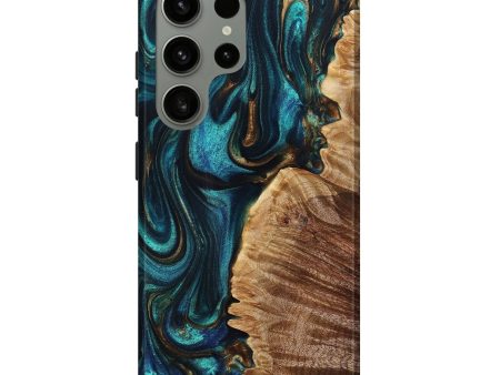 Galaxy S24 Ultra Wood+Resin Live Edge Phone Case - Claire (Teal & Gold, 694890) For Discount