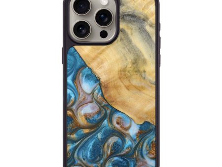 iPhone 15 Pro Max Wood+Resin Phone Case - Ruben (Teal & Gold, 695191) Cheap