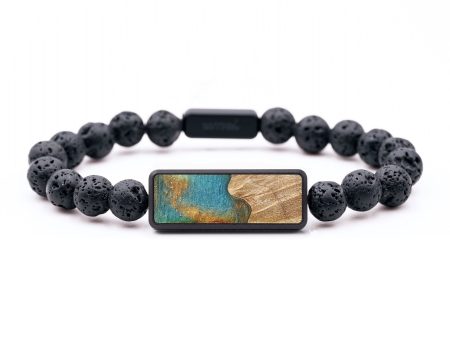 Lava Bead Wood+Resin Bracelet - Ivy (Teal & Gold, 699250) Online Sale