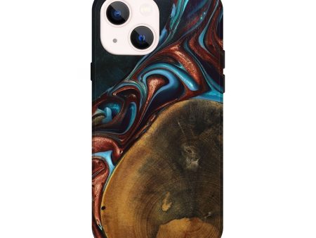 iPhone 14 Wood+Resin Live Edge Phone Case - Oakley (Teal & Gold, 696138) Supply