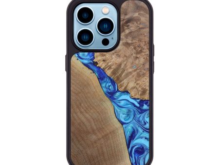 iPhone 14 Pro Wood+Resin Phone Case - Wanda (Blue, 695234) For Cheap