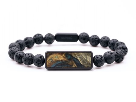 Lava Bead Wood+Resin Bracelet - Shari (Teal & Gold, 699238) Hot on Sale