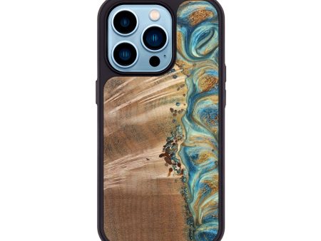 iPhone 14 Pro Wood+Resin Phone Case - Daphne (Teal & Gold, 694307) Online Hot Sale