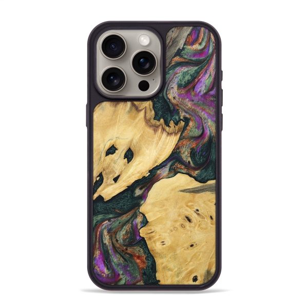 iPhone 15 Pro Max Wood+Resin Phone Case - Kingston (Green, 697008) Cheap