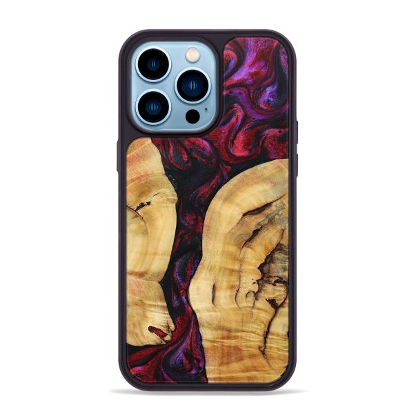 iPhone 14 Pro Max Wood+Resin Phone Case - Adelyn (Red, 694847) For Cheap