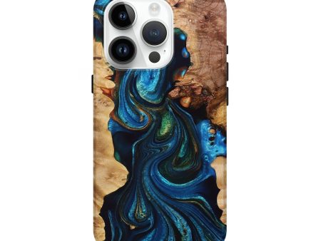 iPhone 15 Pro Wood+Resin Live Edge Phone Case - Jett (Teal & Gold, 694880) For Cheap