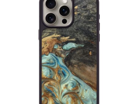 iPhone 15 Pro Max Wood+Resin Phone Case - Ryan (Teal & Gold, 694305) Discount