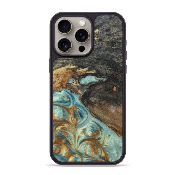 iPhone 15 Pro Max Wood+Resin Phone Case - Ryan (Teal & Gold, 694305) Discount