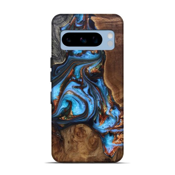 Pixel 8 Pro Wood+Resin Live Edge Phone Case - Timothy (Teal & Gold, 698222) Online now