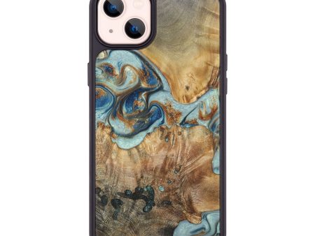 iPhone 14 Plus Wood+Resin Phone Case - Kelly (Teal & Gold, 696500) on Sale