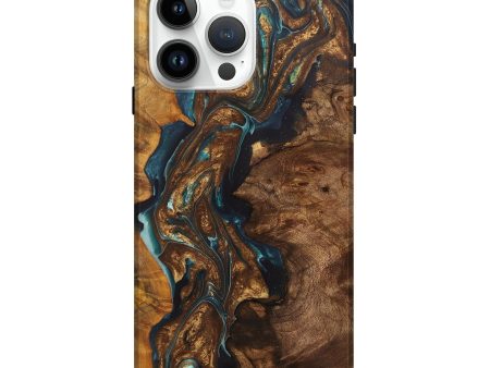 iPhone 15 Pro Max Wood+Resin Live Edge Phone Case - Abel (Teal & Gold, 699736) For Discount